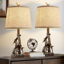Rustic Set of 2 Deer Antler Table Lamps for Bedroom  Living Room Decor