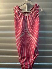 GK ELITE racerback leotard GYMNASTICS DANCE AS adult small SUNI LEE pink white