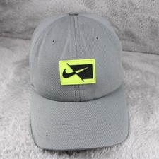 Nike Hat Cap kids Adjustable Gray Strap Back Dri Fit Rubber Neon Black Logo