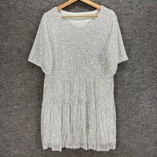 Unbranded Dress Women L Large Gray Sequin Shift Short Short Sleeve Casual
