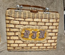Vintage Wicker Woven Purse Handbag Lucite Bakelite Stylecraft 50 s 60 s Cottage