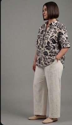 MARINA RINALDI SPORT  FIORETTO  COTTON BLOUSE TUNIC WHITE BLACK FLORAL US-16 NWT