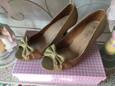 Damenschuhe Pumps Schleifen Glitzer Gold Schuhgröße 39