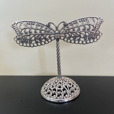 Brighton Dragonfly/Butterfly Ornate Silvertone Earring Holder Excelle Condition