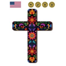 Floral Cross Wall Decor Hand Painted Decorative Inspirational Wooden Cross Me...