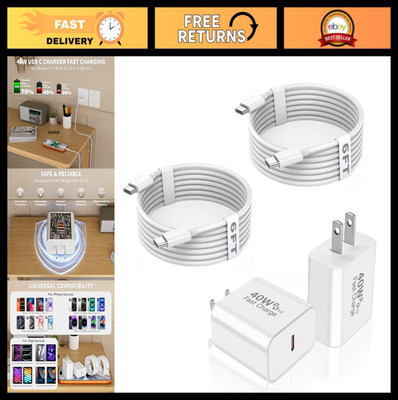 40W USB C Fast Charger 2 Pack for iPhone 17 16 15 Pro Max, 6ft Type C Cable