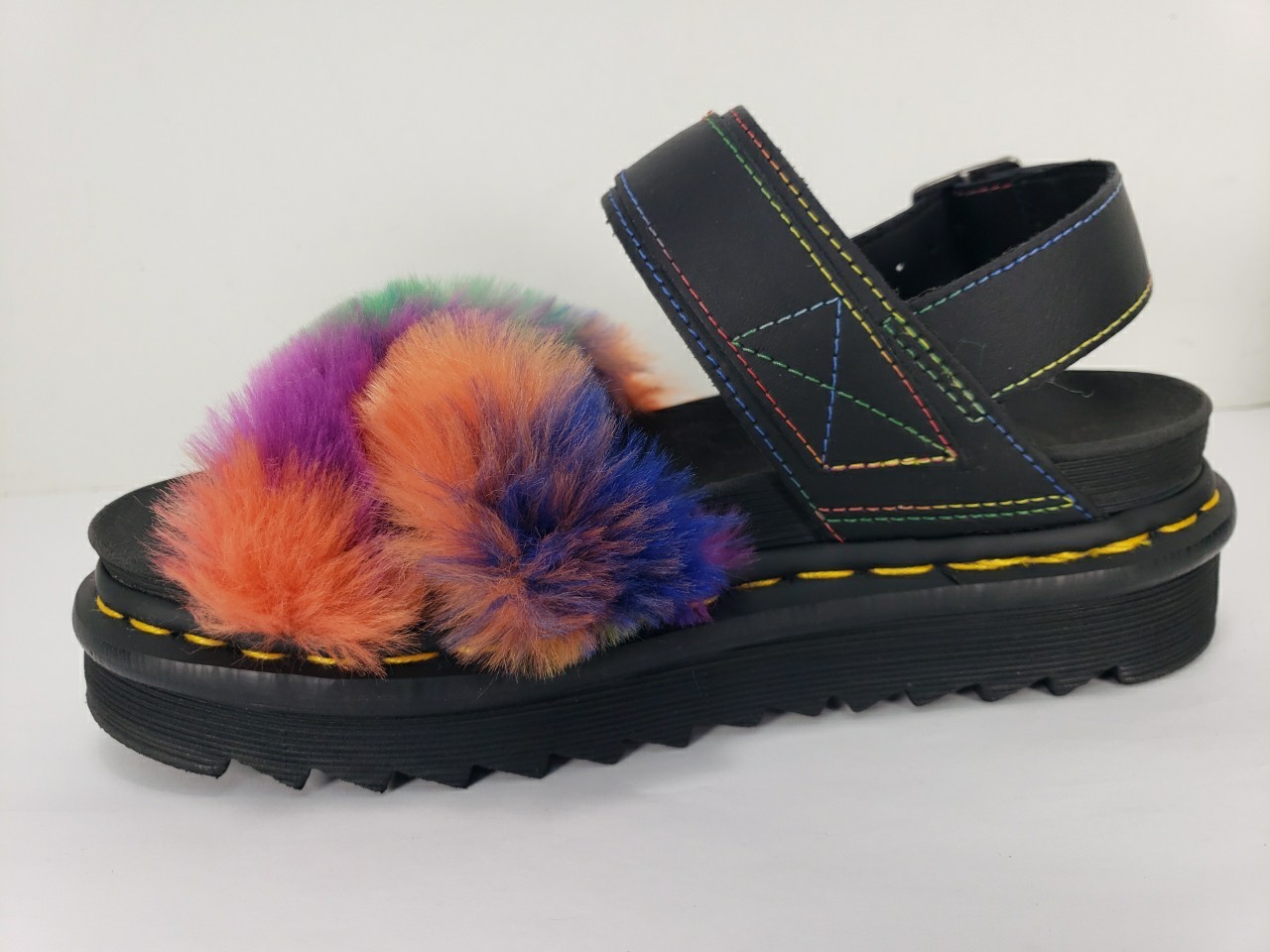 DR. NARTENS VOSS II FLUFFY MULTI-COLOR  FAUX FUR STRAP SANDALS WOMEN'S 6 image 5
