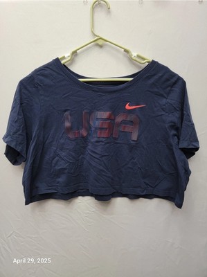 Rare Nike Sportswear Women's Cropped T-Shirt Olympics Team USA Blue Size XL 