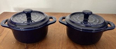 NEW Set of 2 STAUB Mini La Cocotte Dark Blue 4 oz. Ceramic Dutch Oven France