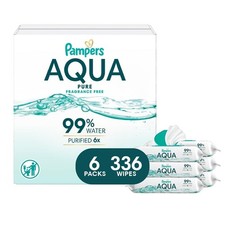 Baby Wipes Pampers Aqua Pure 336 6 Pack Water Fragrance Free Total Flip-Top