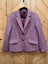 Talbots Shetland Wool Blend Houndstooth Blazer jacket wine two button size 14