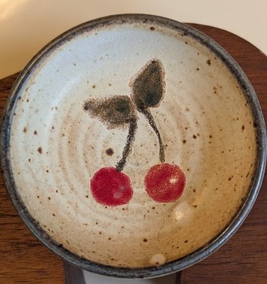Handmade Cherry Pottery Speckled, Earthy, Studio Signed, Condiment, Trinket Bowl