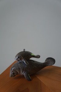 Glazed Ceramic Manatee & Baby Hanging Ornament