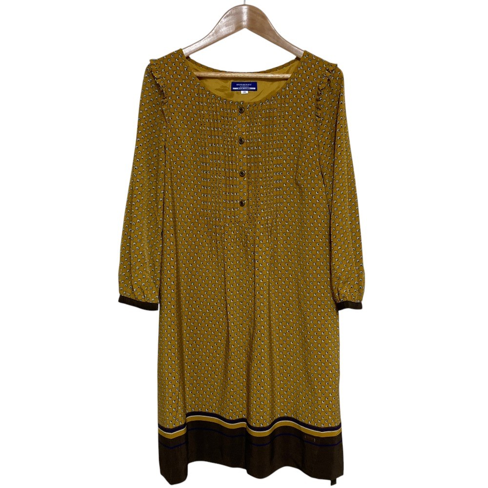 BURBERRY BLUE LABEL Pleated Blouse Mini Dress, Size 38, Mustard
