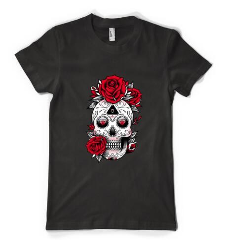 Free Personalisation Sugar Skull Roses Diamond Tattoo Adult And Kids T-shirt - Afbeelding 1 van 20