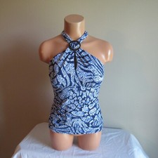 Tommy Bahama Playa Brava High Neck Ring Tankini Swim Top Mare Navy S NWOT