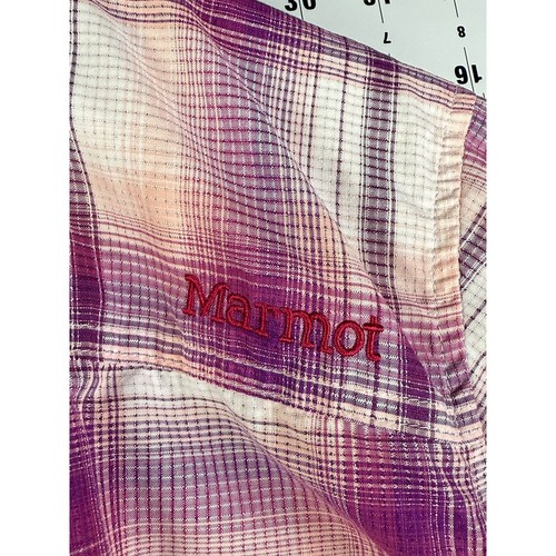 Marmot Lillian Button Down Plaid Striped Long Sleeve Shirt Pink Women Medium EUC - Picture 9 of 10