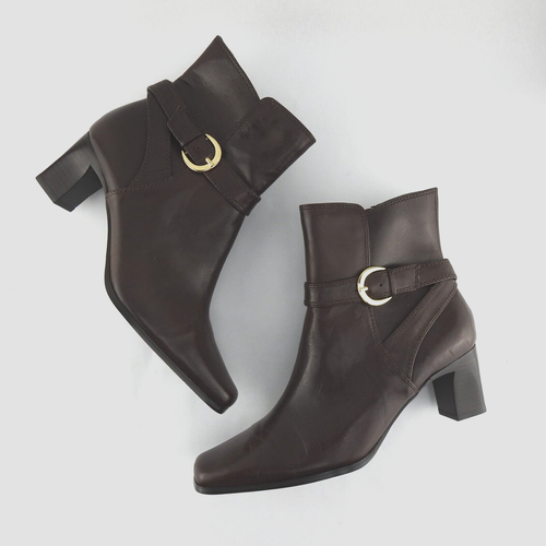 Vintage 90er Nine West Größe 6 braune Lederstiefelette eckige Zehenpartie Nine West