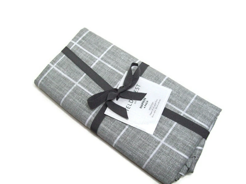 Fieldcrest Gray Classic Window Pane Print Cotton Dinner Napkin Set of 4 New - Image 3 of 4
