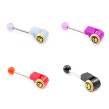 Tongue Barbell with Colorful Acrylic Whistle and Skull Design 14g