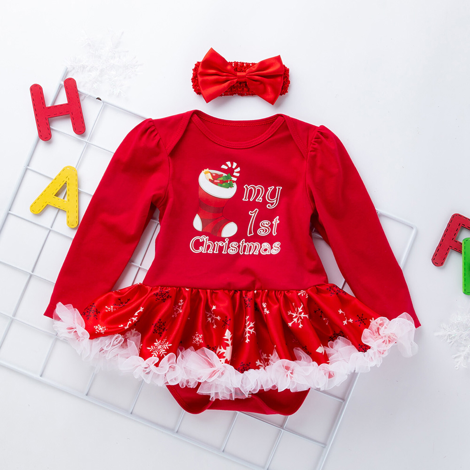 Newborn Baby Girls Christmas Costume Dress Outfits Infant Xmas Party Romper 2PCS