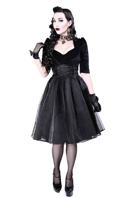 Restyle - WEDNESDAY DRESS - with big, black collar / gothic, darkwear,  party