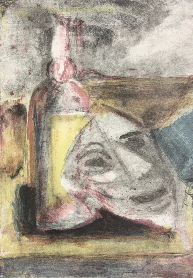 Hermann Baptist Hundt (1894-1974) sign. Farblithographie, Stillleben mit Maske - Bild 3 von 4