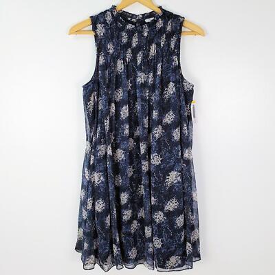 Joie Limited Edition Sleeveless Sheer Overlay Mini Dress Baltic Print Blue