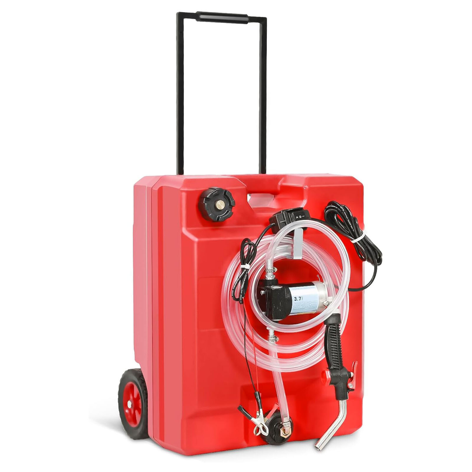 Portable Fuel Caddy Tank Red w/ 12V DC Electric Fuel Oil Transfer Pump 13 Gallon