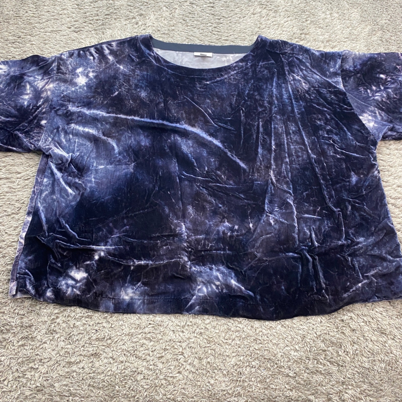 J Jill Top Women XL Pure Tie-Dyed Deep Blue Velvet Boat Neck Whimsigoth Fairy