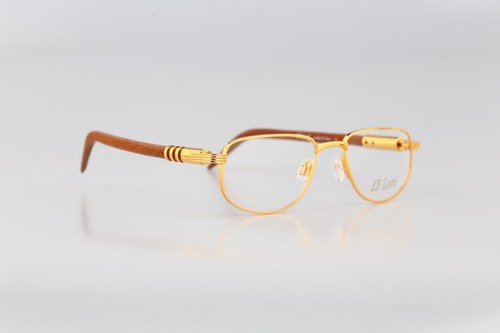 Lord 7014 6 Vintage 90s gold & genuine wood temples rectangle glasses frames NOS - Picture 7 of 10