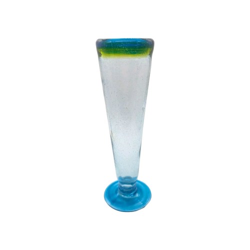 Hand Blown Blue Footed Pilsner Glass or Vase 10"T Clear with Blue Green Trim - Picture 2 of 7