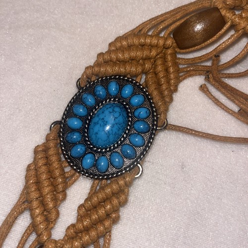 Women's Turquoise Inlaid Bohemian Braided Waist Rope Belt - Picture 11 of 19