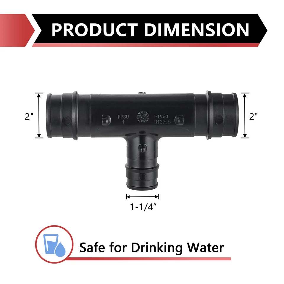 EFIELD 2 дюйма × 2 дюйма × 1-1/4 дюйма Pex A расширительный PPSU уменьшающий тройник, полимерные фитинги 1 упаковка - Изображение 2 из 4