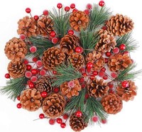 KüNstliche Tannenzweige Beeren Tannenzapfen Weihnachtsdeko Set 130-Teilig