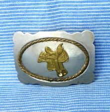 Western Saddle Belt Buckle Nickel Silver Cowboy Cowgirl Vtg 80s Chambers .TYC031