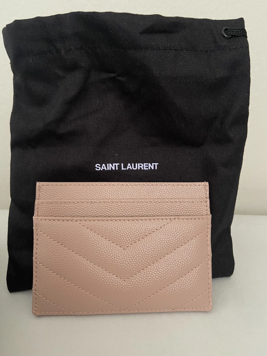 Yves Saint Laurent Monogram Card Case Grain Embossed Leather Pale Pink Gold YSL