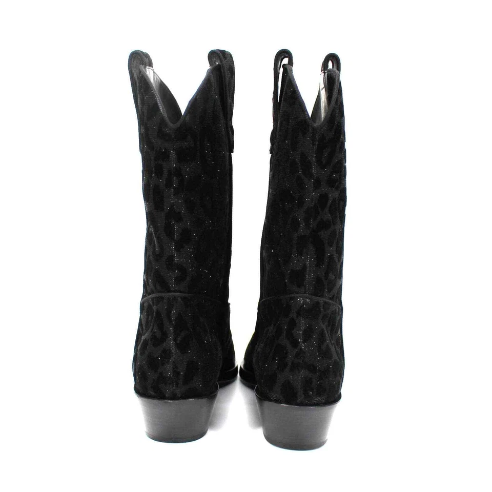 Dolce & Gabbana Negro Leopardo Tacón Metálico Vaquero Botines 38.5 Botín Foto 4 de 4