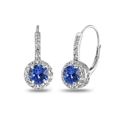 Boucles D'oreilles Dormeuses En Argent Plaqué Or Rose Avec Cristaux - Bleu Halo, Neuves