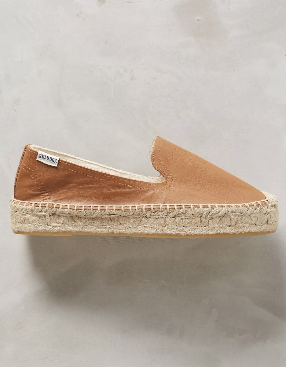 Soludos Women's Espadrilles Camel Brown Leather Summer Platform