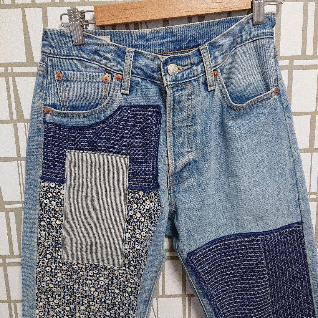 Vintage Levi's 501 Big E Patchwork Custom Denim J… - image 2