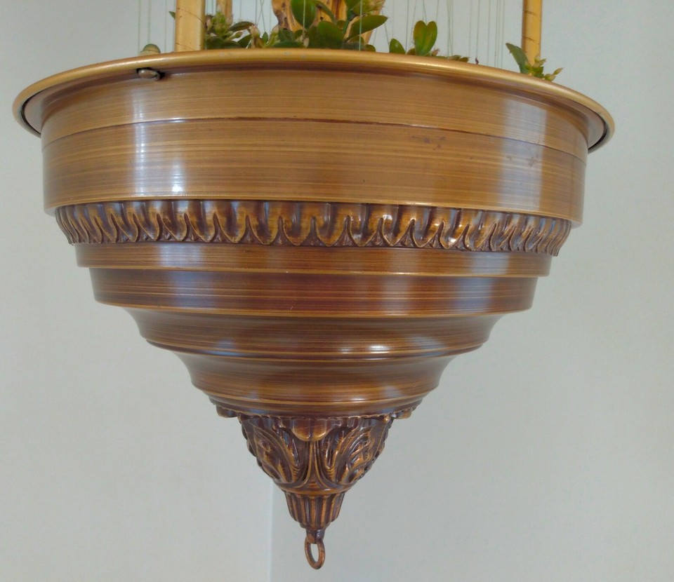 Vintage 1970’s TALL Hanging Oil Rain Lamp, Rare 3 Gold Goddess Statue