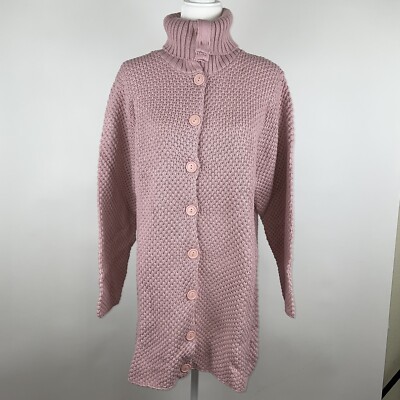 Women's Silhouettes Size XL Rose Pink Loose Knit Button Down Turtle Neck Sweater