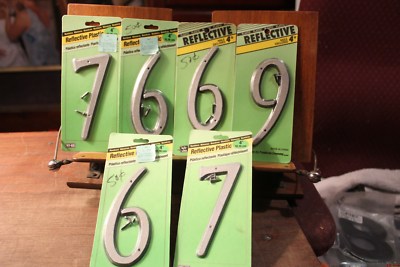 Lot of Six  4'' Tall House Numbers ''7'' x2; ''6''x3; ''9''   In package Reflective