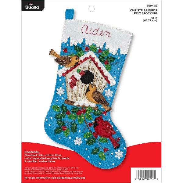 Bucilla Felt Stocking Applique Kit Christmas Birds 86944E for sale