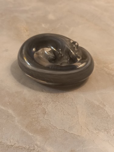 Sleeping Curled Up Kitten Cat Grey Swirl Art Glass Figurine Paperweight EUC - Picture 2 of 6