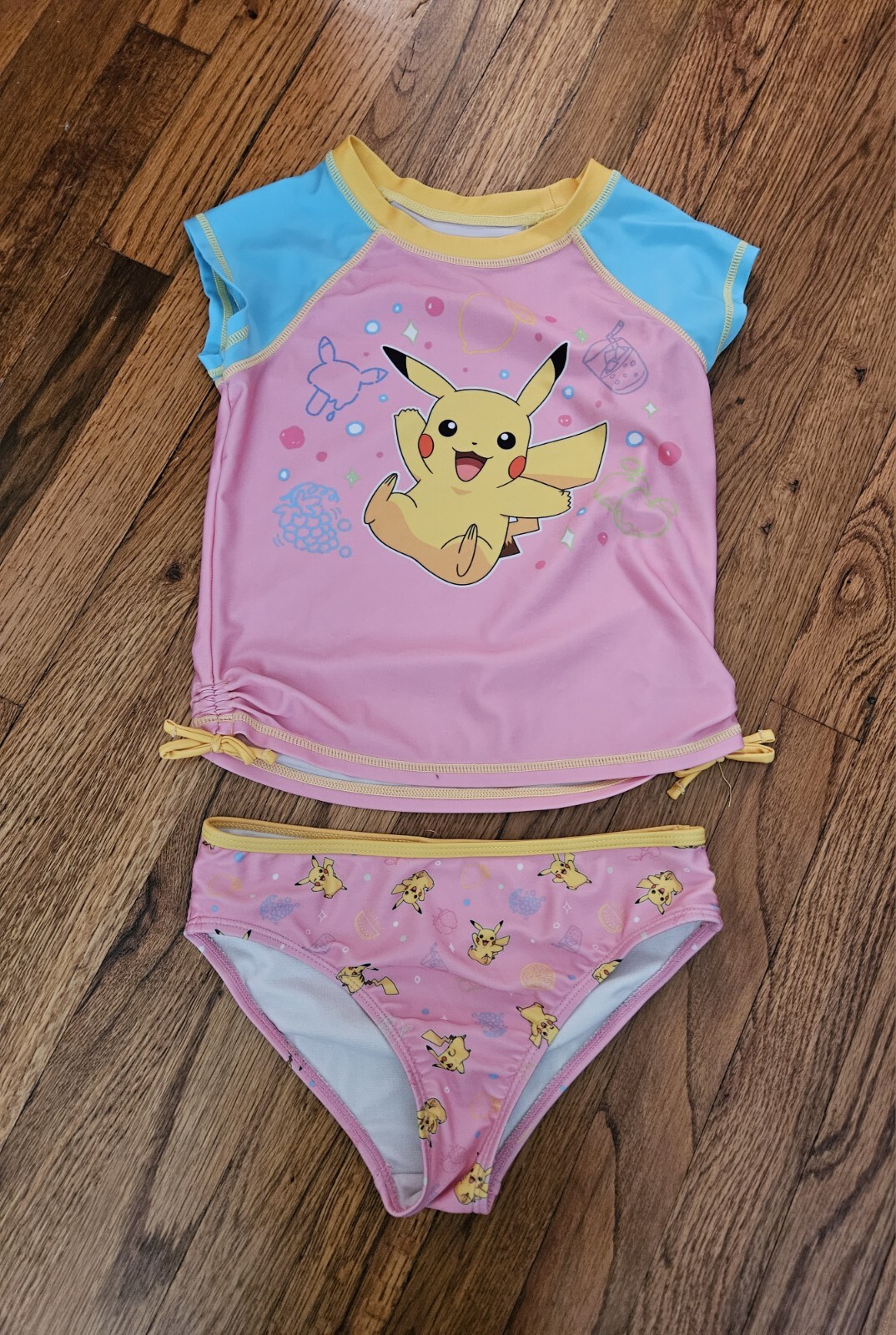 Pokemon Swimsuit Girls Size 7/8 Tankini Set Bikini Swim Rash Guard Shirt-image