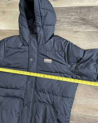 HOLLISTER PUFFER JACKET coat hooded mens sz XL Navy insulated fleece lined logo - Picture 10 of 11