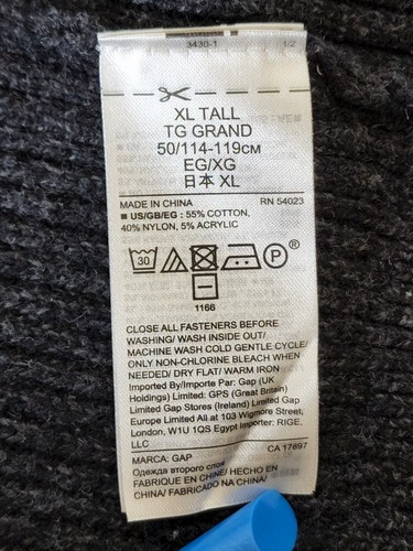 GAP Mens Size XL Tall 4 Buttons Crew Neck Long Sleeves Knit Sweater Gray Black - Picture 7 of 8