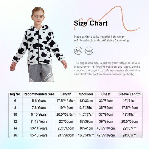 Girls Tops Going Out Jacket Cute Coat Casual Animal Cow Pattern Pockets Hoodies - Picture 15 of 26